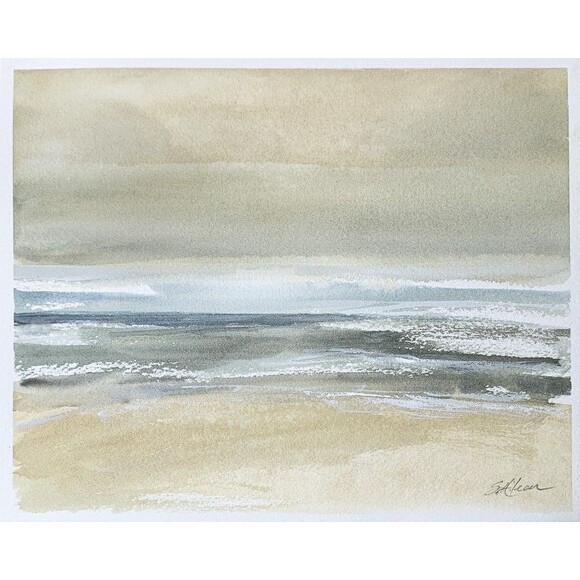 Original Watercolor Seascape Painting Semi-Abstract Waves Muted Art 8x10 Signed - Picture 1 of 2